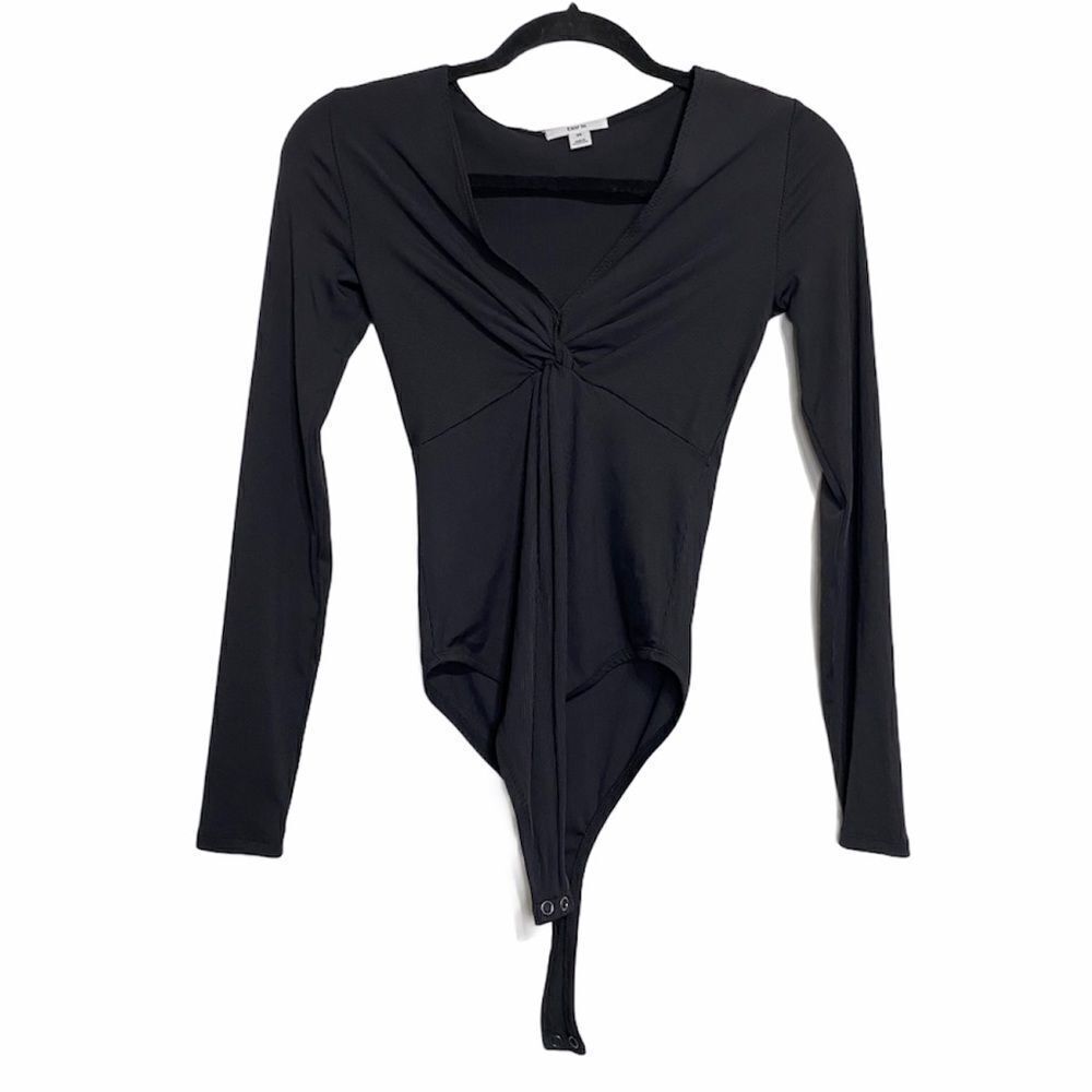 Bar III Black Ribbed V Neck Bodysuit Womens XS NWT